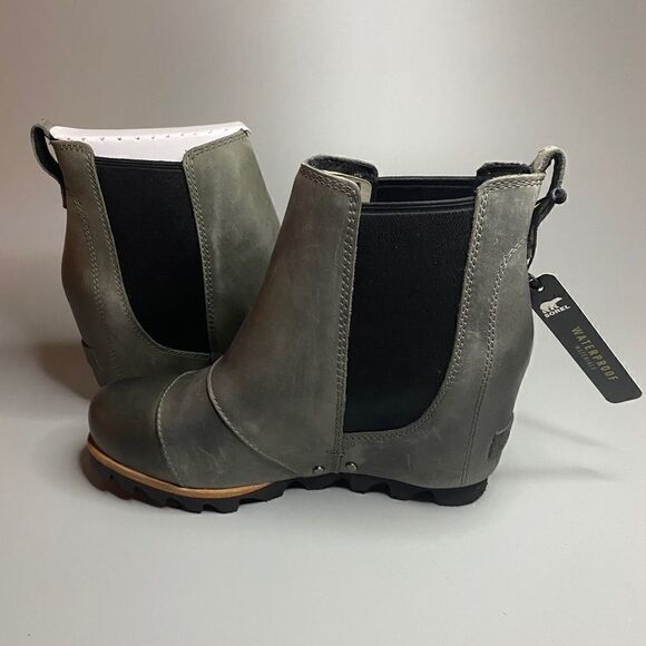 Sorel Lea Wedge Boots Joan of Arctic Chelsea Quarry Grey Black 5 waterproof - Picture 3 of 5